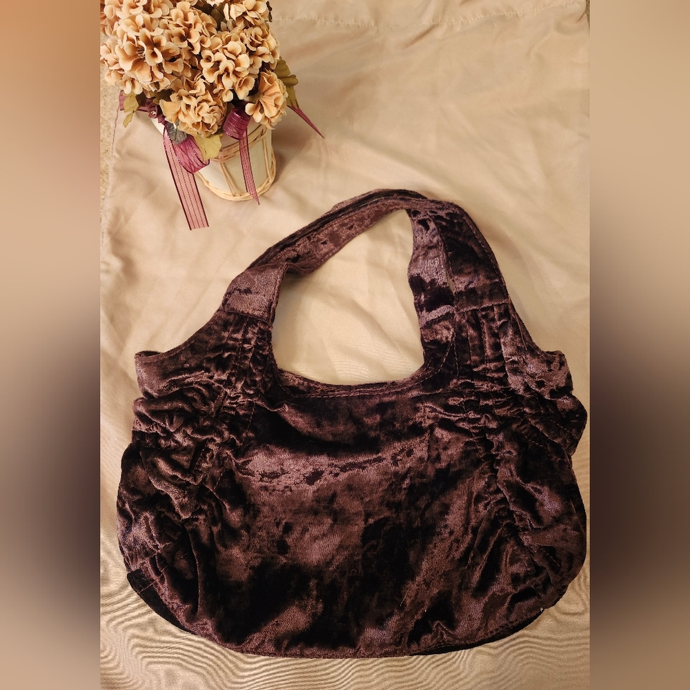 Brown Velvet Shoulder Handbag
